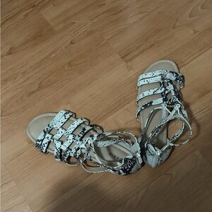 torrid White and Black Snake-Print Strappy Gladiator Sandals
